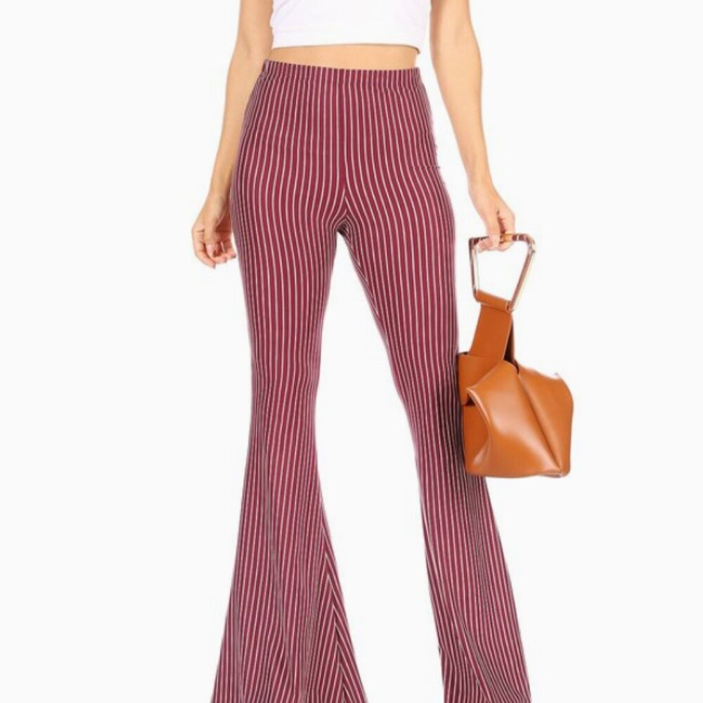 Lainey Dark Red and Ivory Striped Flare Pant